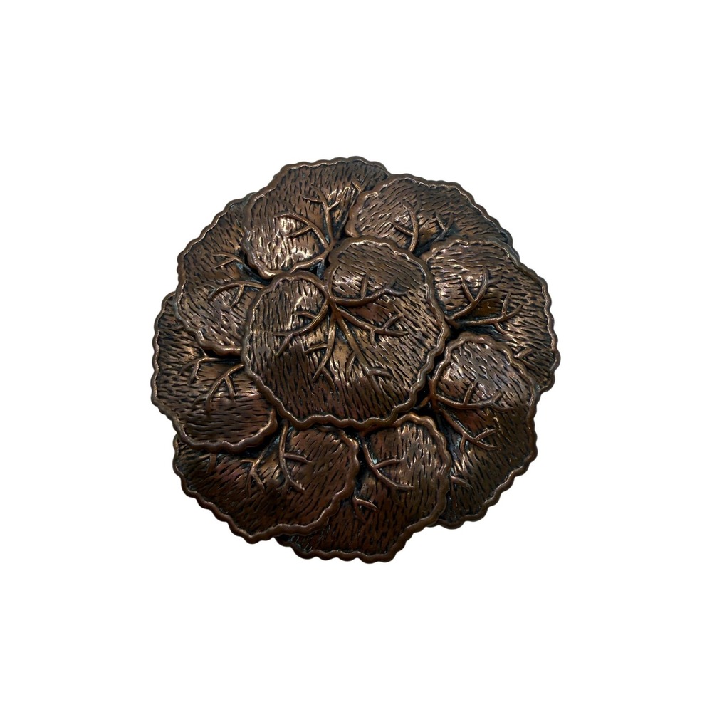 Vintage Copper Tone Metal Layered Leaf Brooch Pin Sculptural Botanical Retro 80s
